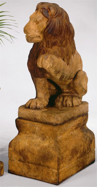 Lion Left Paw Up and Base Statue Set Garden Cement Statuary